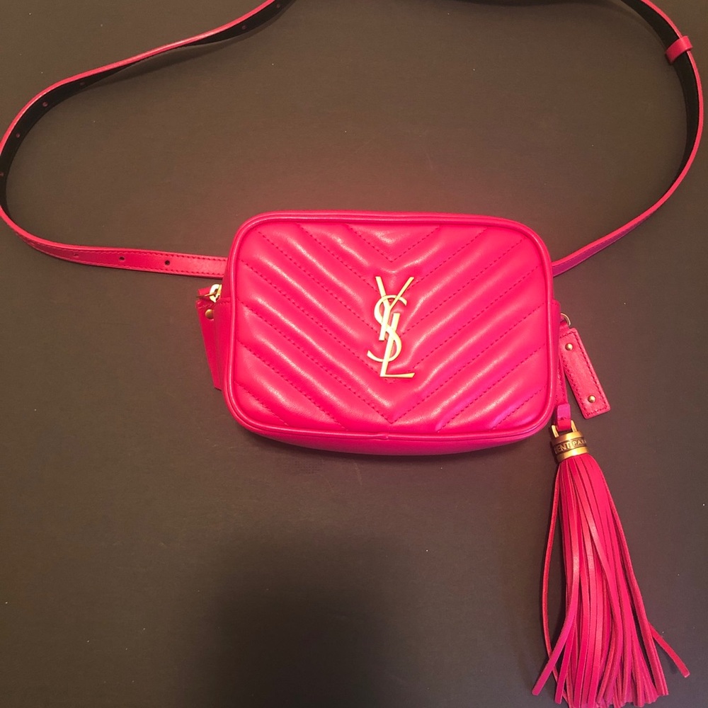 Yves Saint Laurent Pink Quilted Leather Mini Camera Belt Bag with Tassel